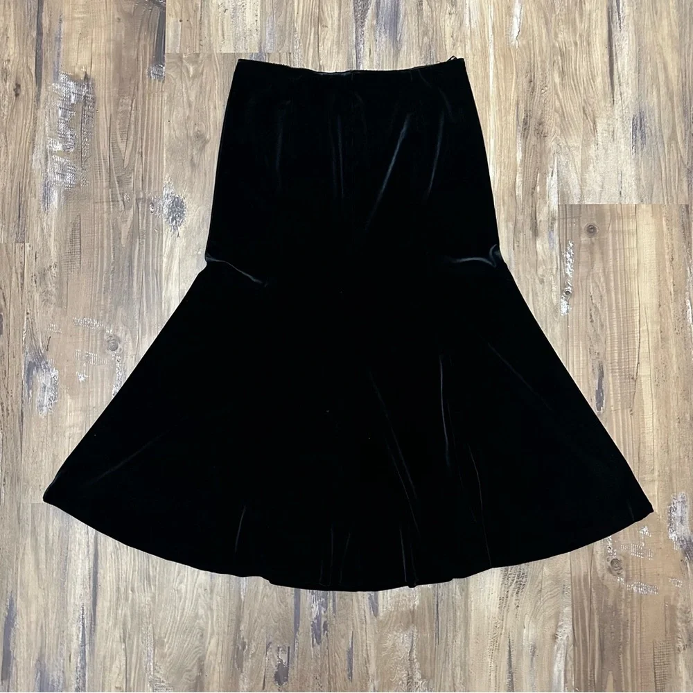 VTG Y2K 90s Black Velvet Velour Midi Maxi Skirt - Picture 4 of 6